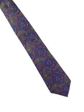 Liberty of London Mens Paisley Silk Neck Tie Purple Blue Gold Made in USA Vtg
